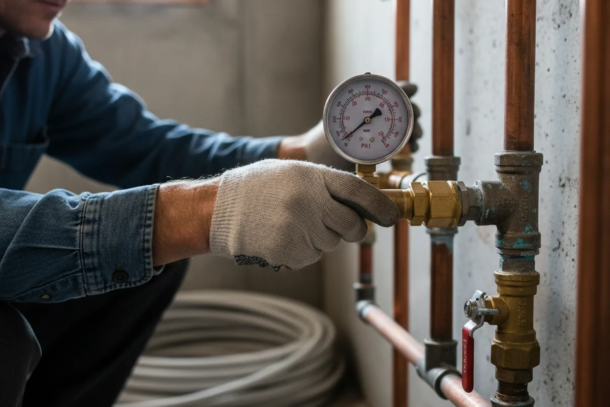 Pressure testing a repaired line during Water Line Repair in Doyle